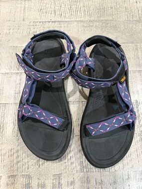 Teva Women's Navy Strappy Sandals with Pink Accent Pattern